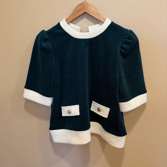 Anthropologie THML Green White Christmas Holiday Sweater Top Small - Picture 8 of 12